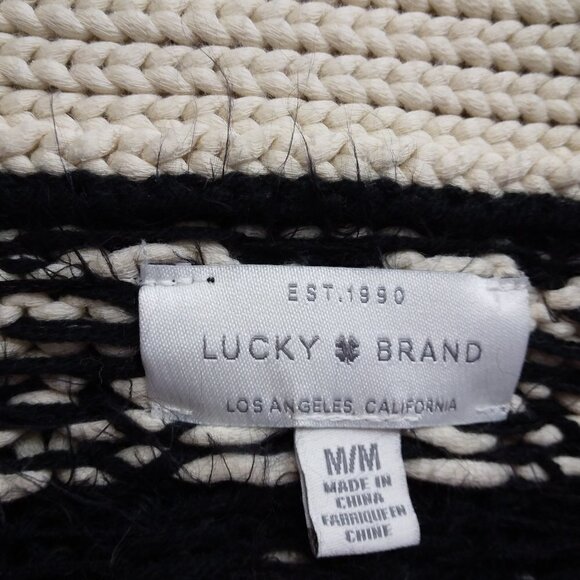 Lucky Brand | Diamond Fair Isle Cardigan Black Ivory | Size M - Picture 11 of 13